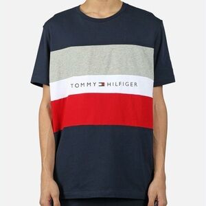 Tommy Hilfiger Men’s Navy Colorblock Tee with Red, White, and Gray Panels